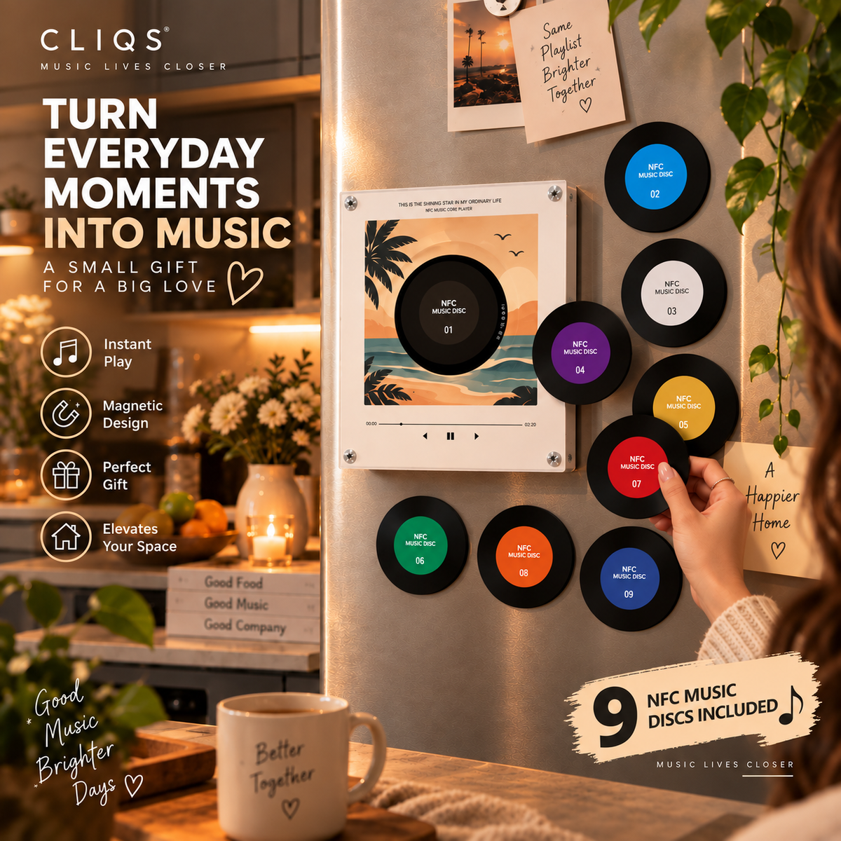 CLIQS Classic magnetic mini music player with nine numbered discs